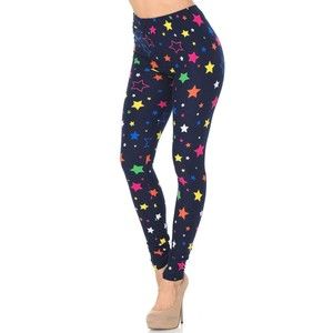 Reg One Size Womens‎ Buttery Soft Colorful Stars Leggings